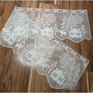 Vintage Heritage Lace Cabin Moose Scalloped Window Valance Curtain Sheer Country